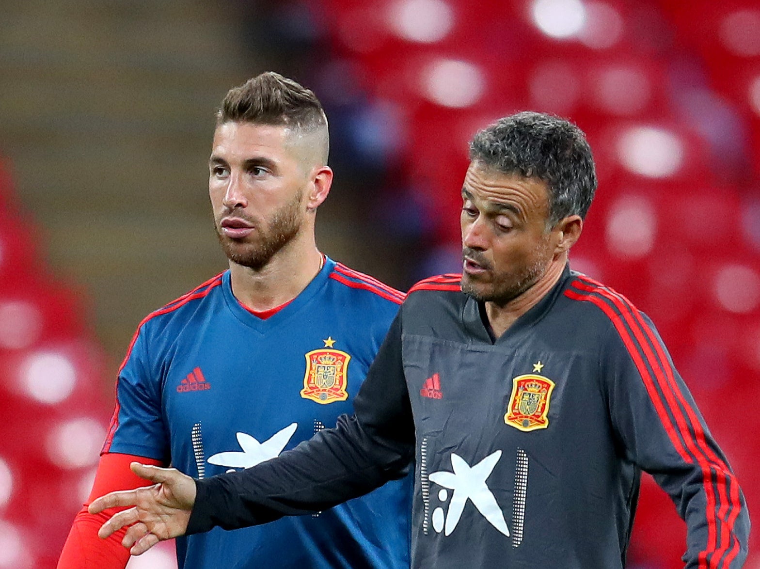 Spain coach Luis Enrique (right) with defender Sergio Ramos
