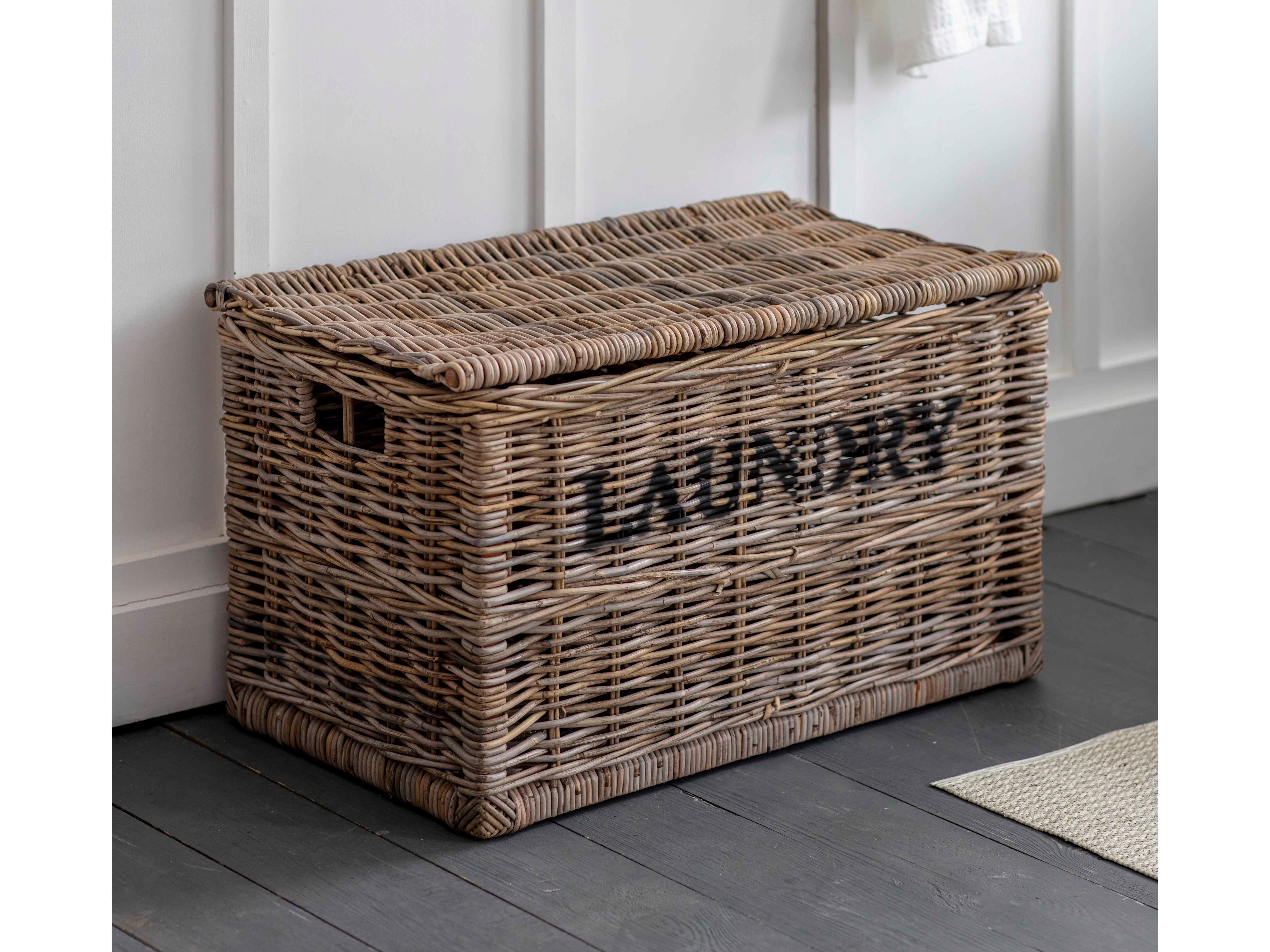 Laundry Baskets Rattan Portable Bedroom with Lid Cotton Burlap Lining Dirty Hamper Clothes Sundries Storage Basket Color : Brown, Size : 35 * 25 * 38cm