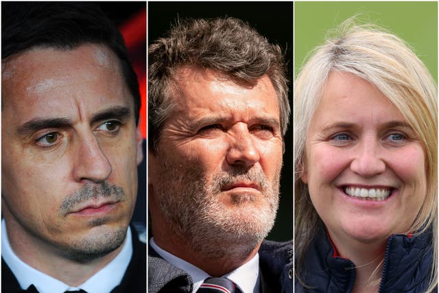 Gary Neville, Roy Keane and Emma Hayes (L-R)