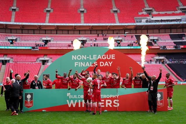 Hornchurch players and staff celebrated after winning the FA Trophy