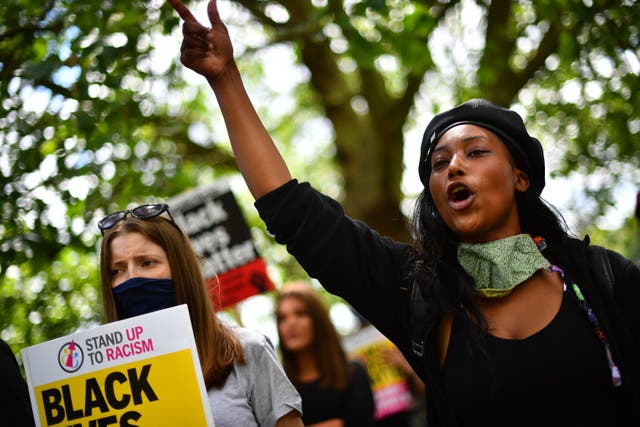 <p>Johnson, here participating in a BLM protest in Hyde Park last summer, is in a critical condition in hospital after she was shot on Sunday morning</p>