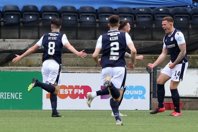 Lee Ashcroft, right, scored as Dundee beat his former club Kilmarnock to win promotion