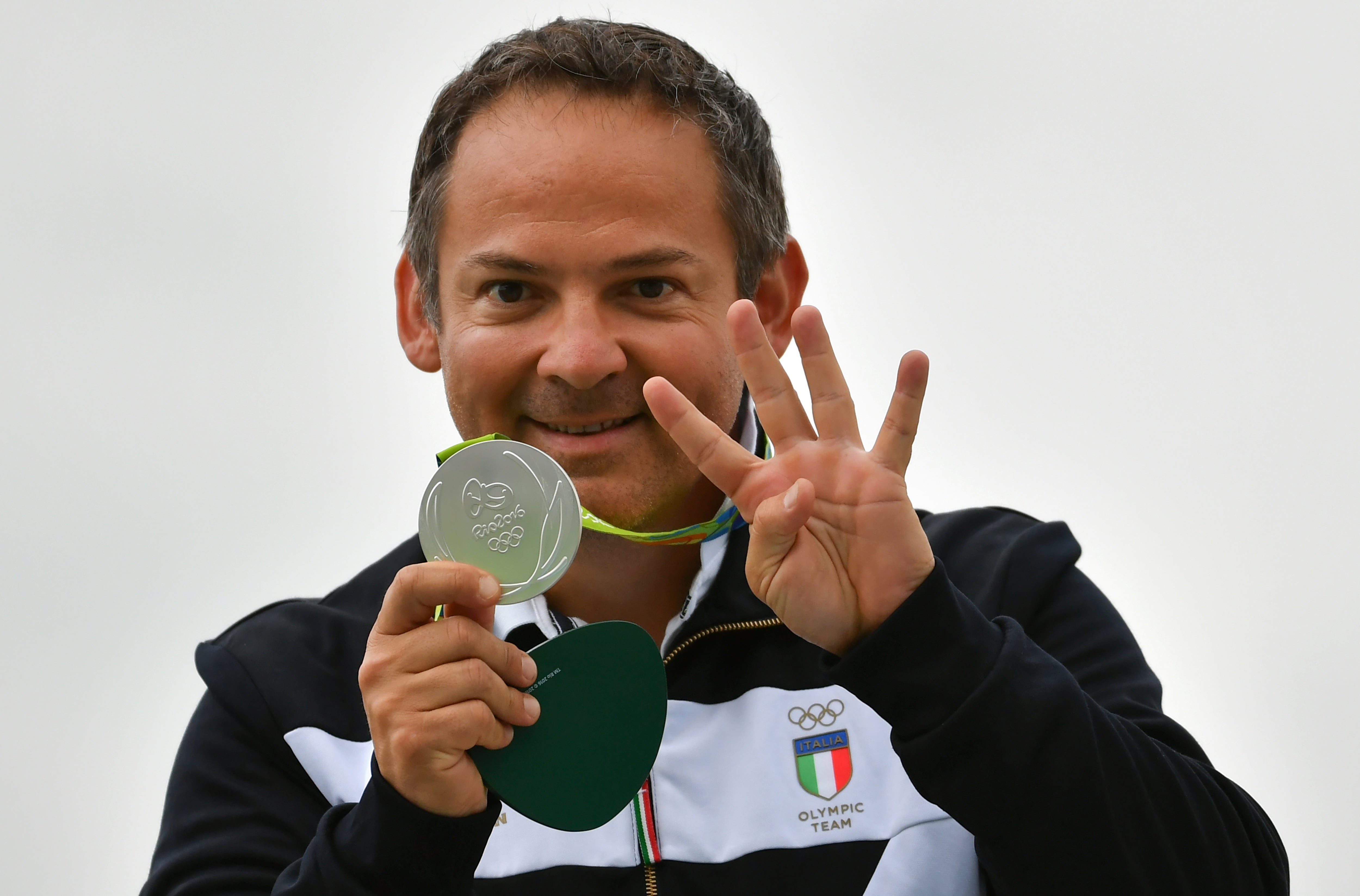 Pellielo celebrates his silver medal on the podium at the Rio 2016 Olympic Games