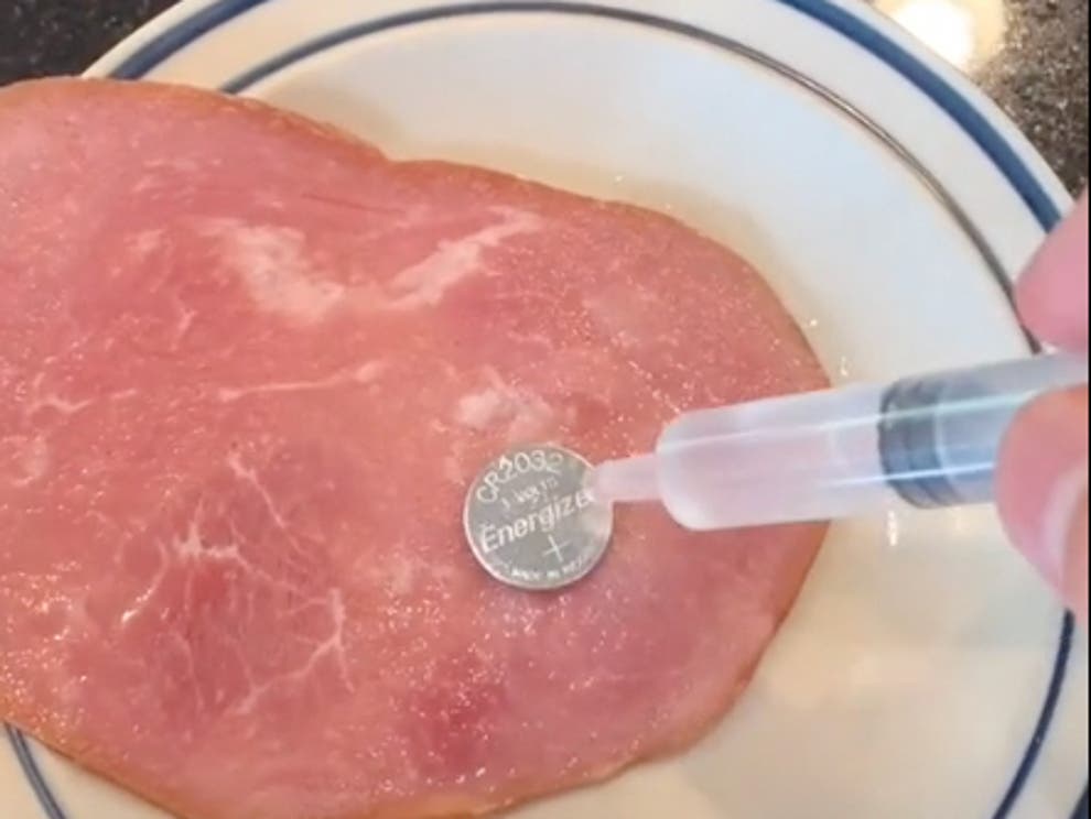 TikTok creator uses a slice of ham to show what swallowing a battery
