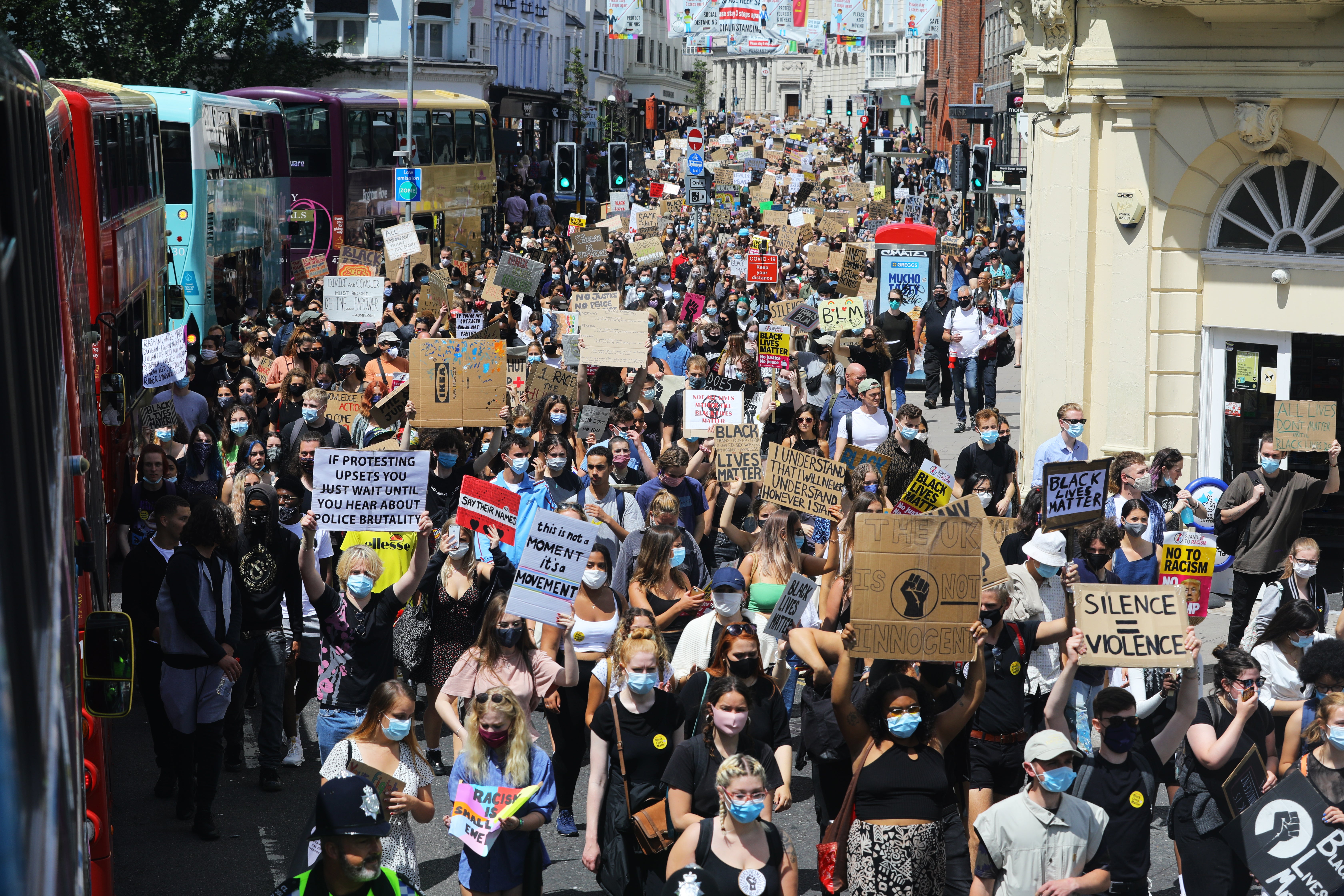 People take part in a Black Lives Matter protest in Brighton, sparked by the death of George Floyd