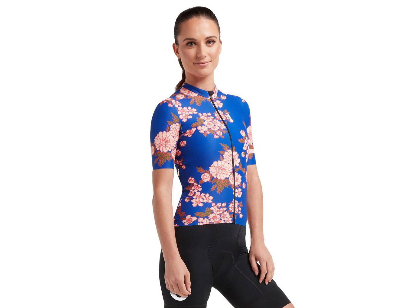 Women Cycling Short Sleeve Jersey Bike Bicycle Clothing Flowers Jacket with Big Reflective Tape 