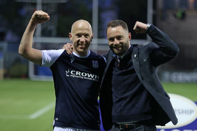Dundee manager James McPake, right, and Charlie Adam