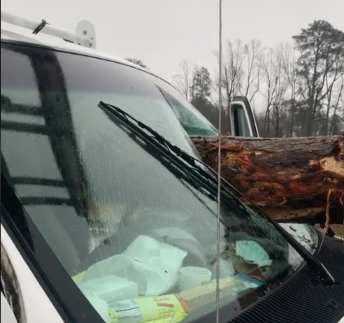 A TikTok video from user alow420 showing a log crashed through the windscreen of a van is going viral, inspiring comparisons to the horror film ‘Final Destination 2'