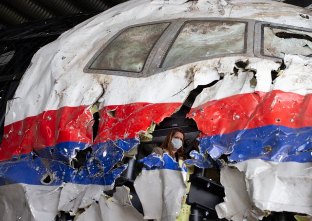 <p>The reconstructed wreckage of MH17 </p>