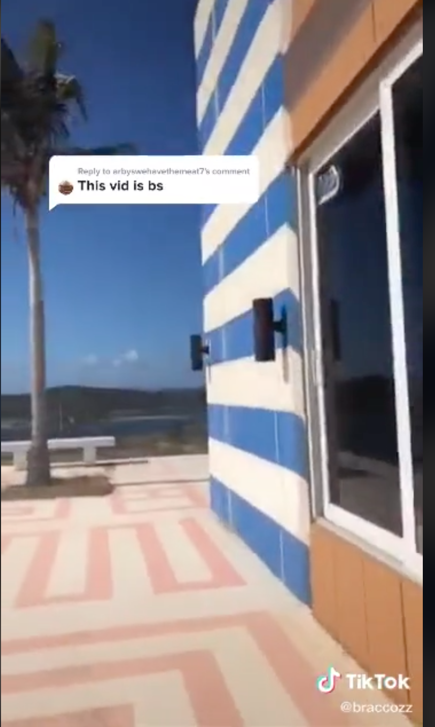 A screenshot from a TikTok video in which an ‘urban explorer’ scopes out the blue and white ‘temple’