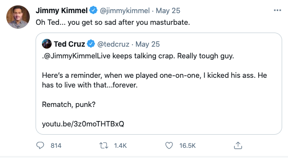 Jimmy Kimmel had a war of words with Ted Cruz on Twitter