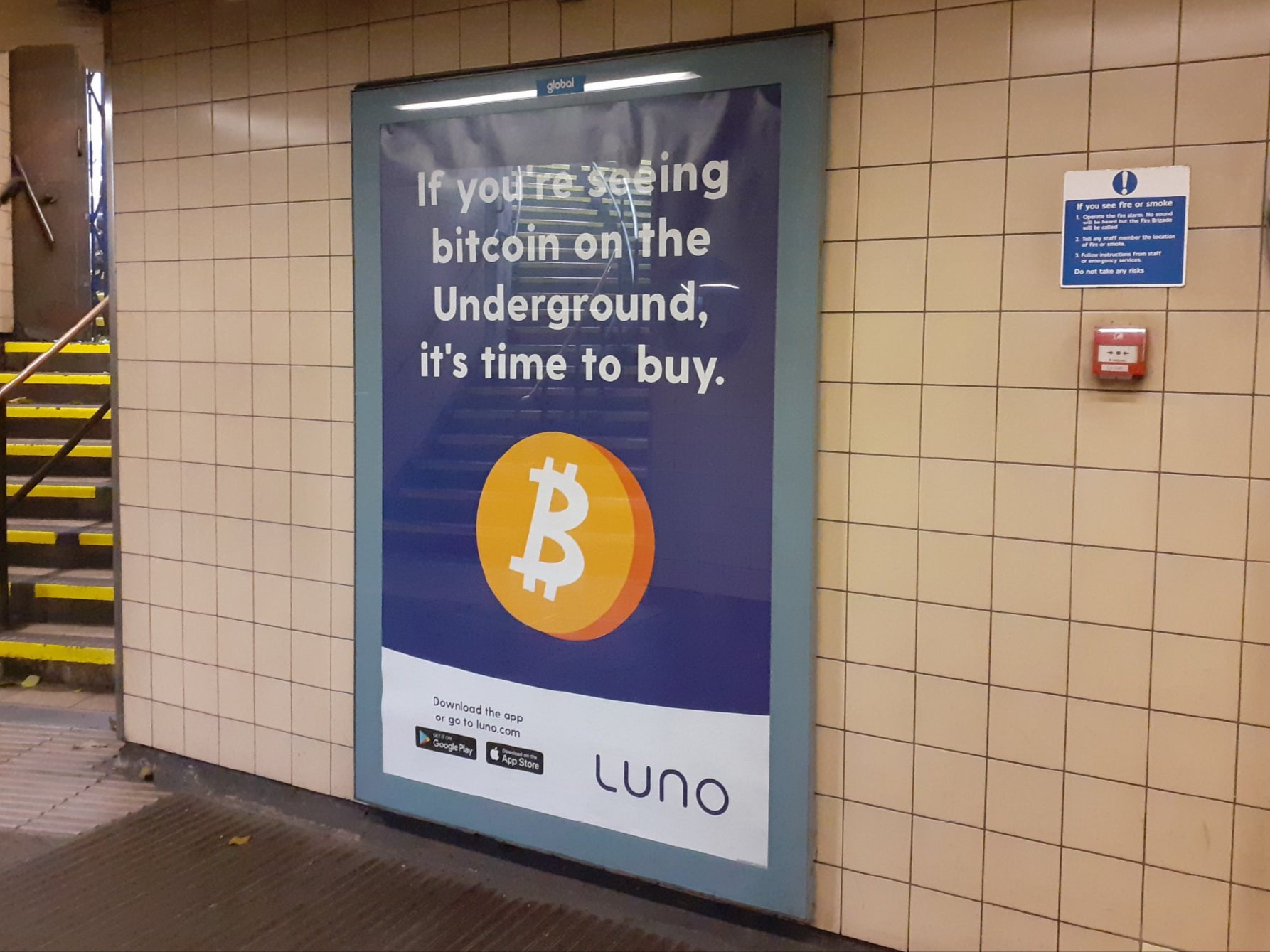 Luno posters featured a cartoon image of a Bitcoin and read: ‘If you’re seeing Bitcoin on the Underground, it’s time to buy'