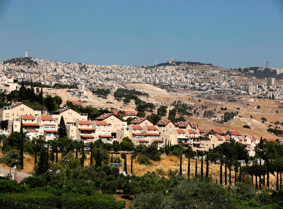 Maale Adumim, Israel’s largest settlement in the occupied West Bank, is shown in the foreground on 1 July 1, 2020. 