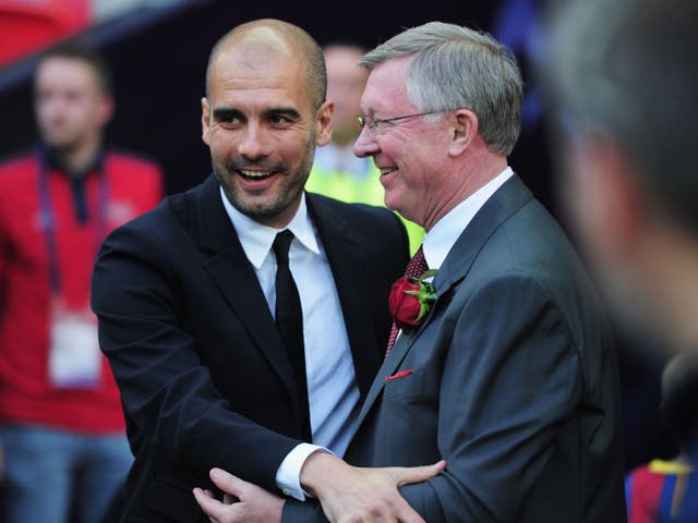<p>Pep Guardiola has been congratulated on reaching 1,000 games as a manager by Sir Alex Ferguson</p>
