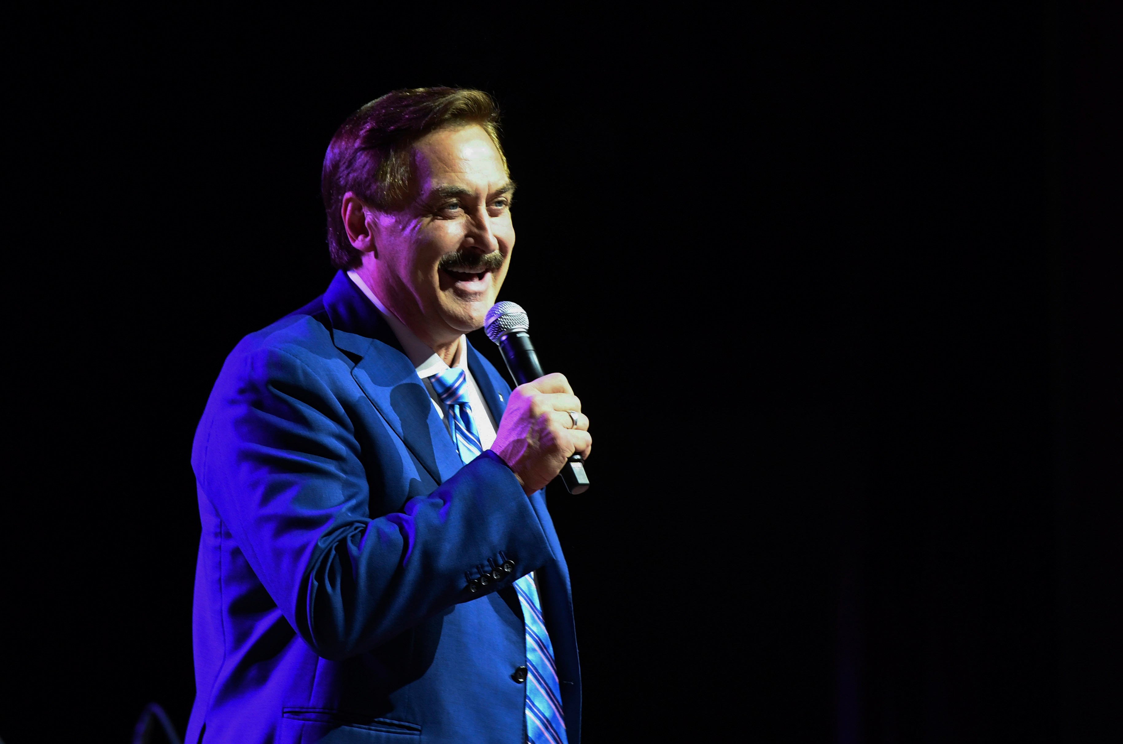 MyPillow CEO Mike Lindell speaks at a campaign event.