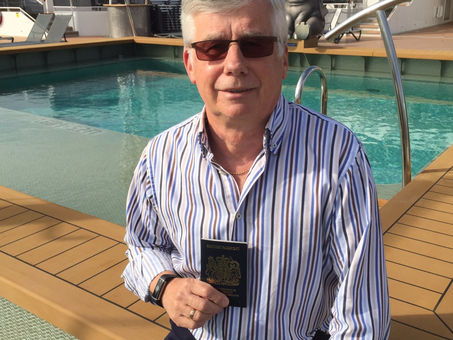 Expensive document: Chris Wych on board MSC Virtuosa with the £177 replacement passport