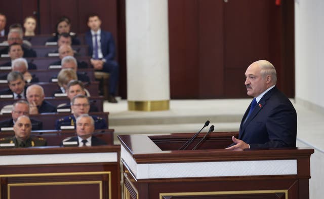 Belarusian President Alexander Lukashenko speaks to parliamentarians on Wednesday