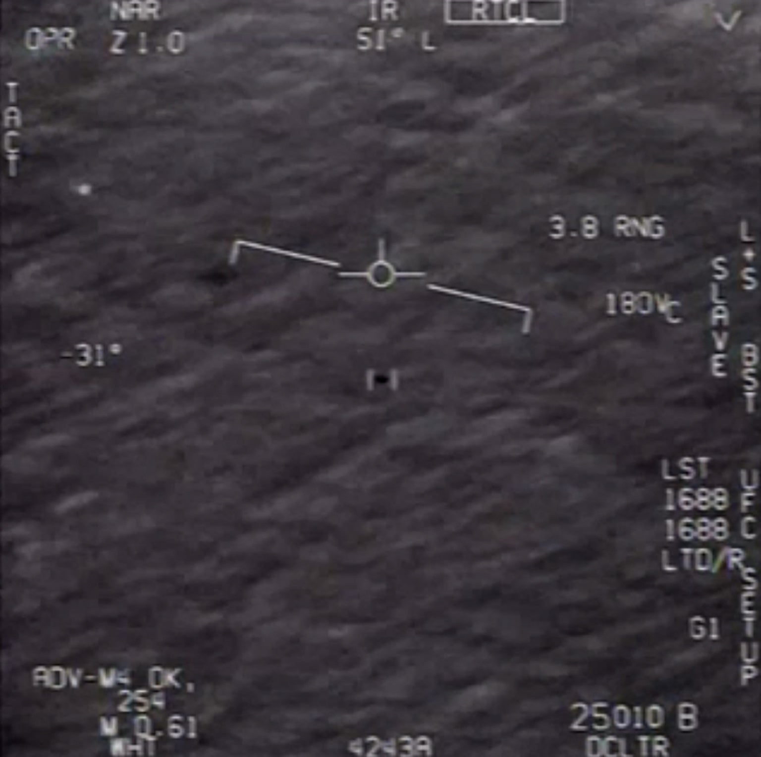 This file video grab image by US Department of Defense shows part of an unclassified video taken by Navy pilots that have circulated for years showing interactions with “unidentified aerial phenomena”.