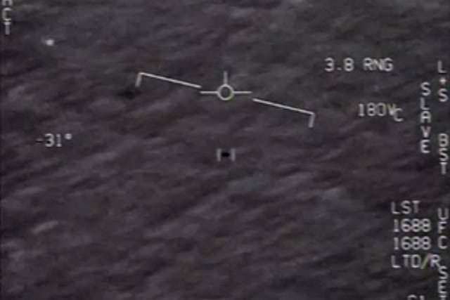 <p>This file video grab image by US Department of Defense shows part of an unclassified video taken by Navy pilots that have circulated for years showing interactions with ‘unidentified aerial phenomena.’</p>