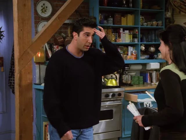 <p>Ross after he hits his head on the wooden beam in Monica’s apartment on Friends</p>