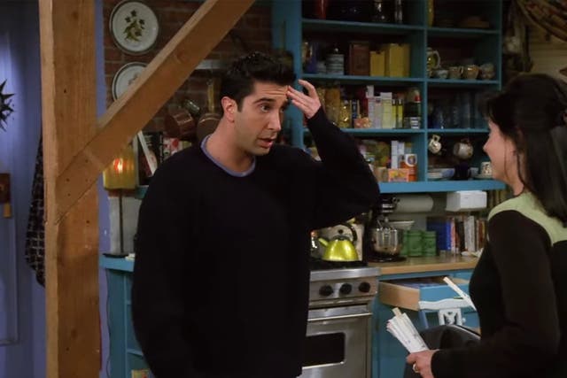 <p>Ross after he hits his head on the wooden beam in Monica’s apartment on Friends</p>