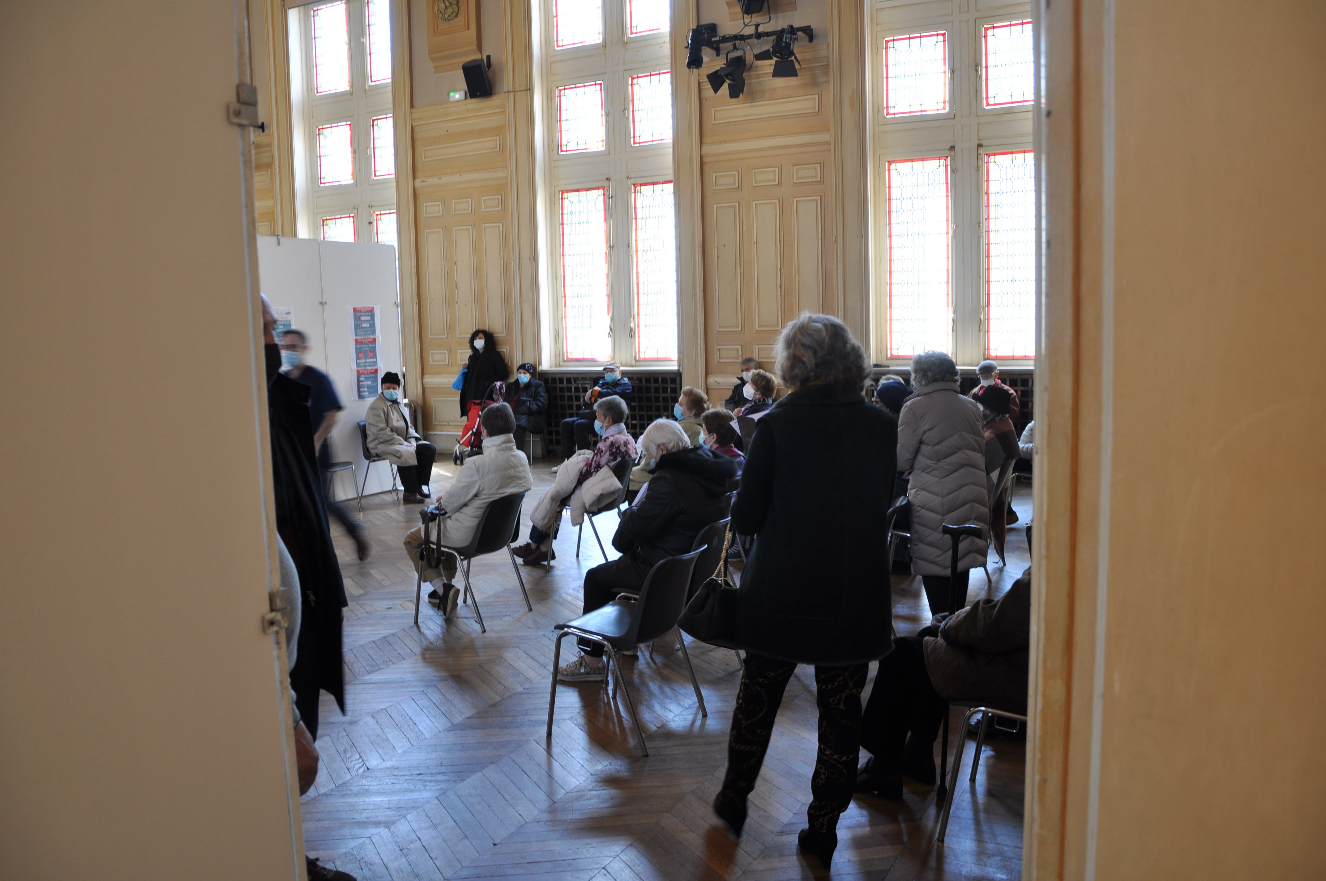 Parisian residents waiting to get the jab at a vaccination centre in the 13th arrondissement