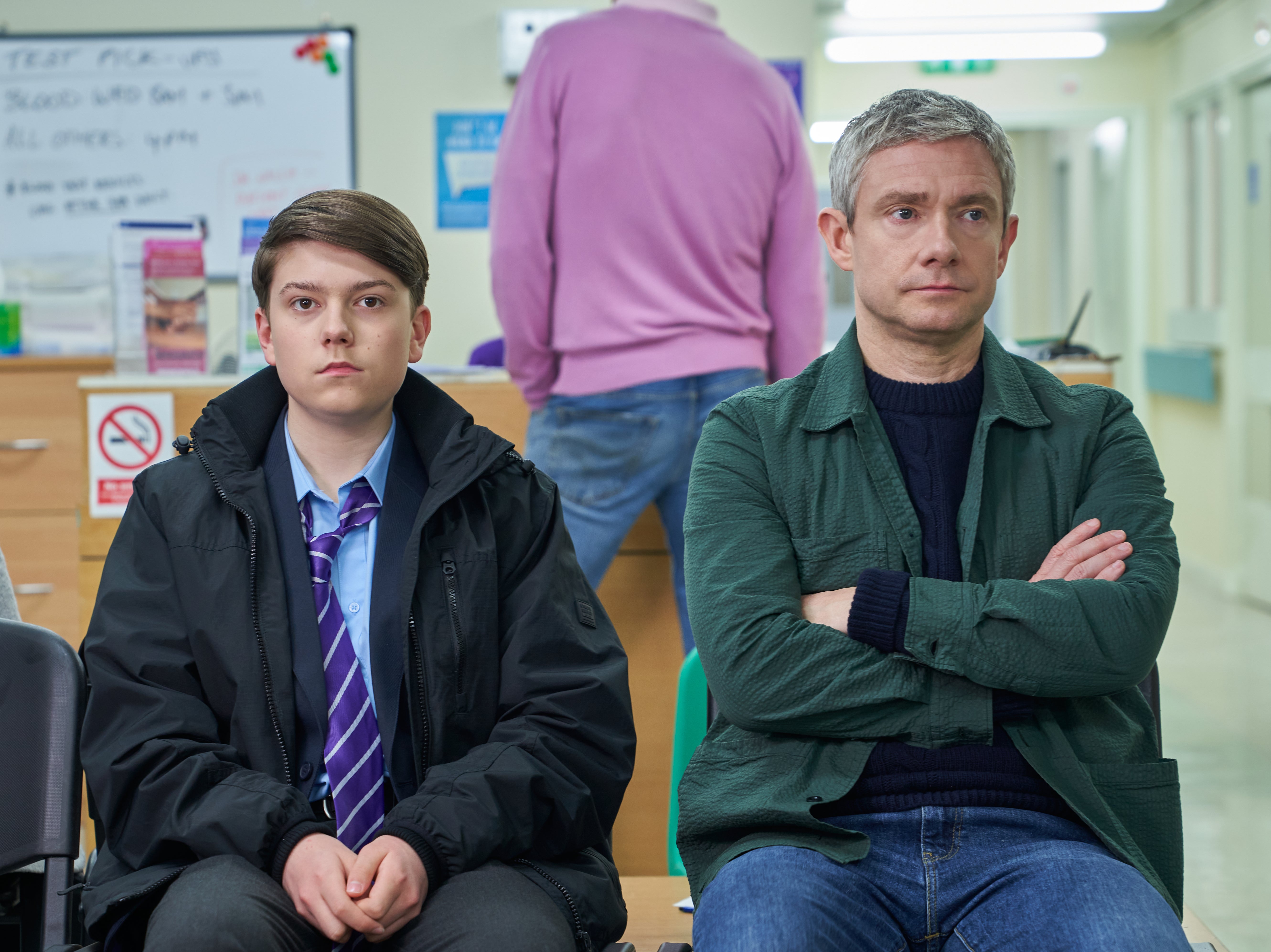 <p>Anger mismanagement: Alex Eastwood as Luke and Martin Freeman as his dad Paul in the second season of ‘Breeders’</p>