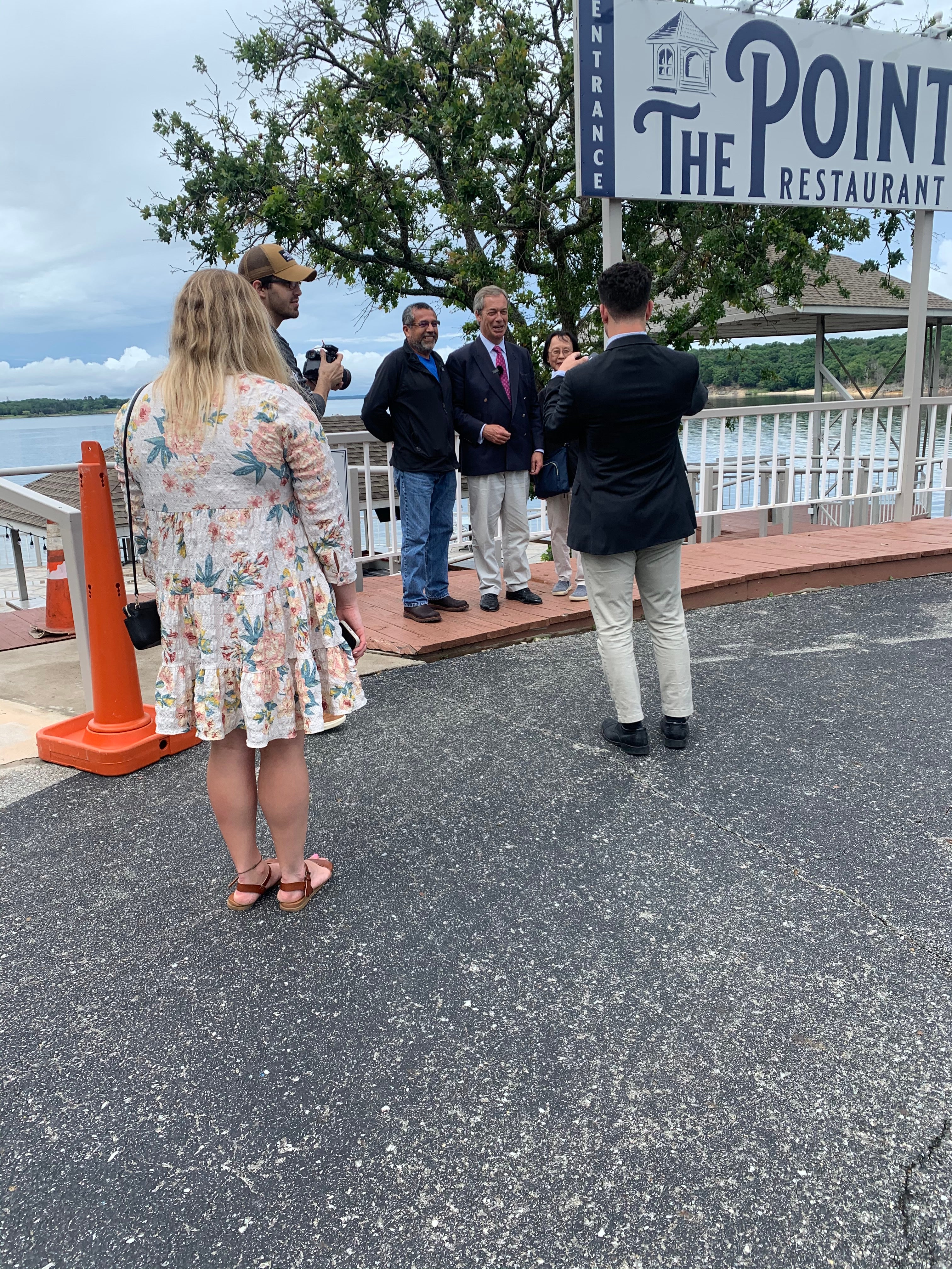 Nigel Farage poses with fans at Grandpappy Point, Texas