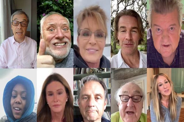 <p>From top left: Nigel Farage, Hide The Pain Harold, Sarah Palin, James Van Der Beek, Robbie Coltrane, Lady Leshurr, Caitlyn Jenner, Mark Radcliffe, Henry Blofeld, Sarah Jessica Parker</p>