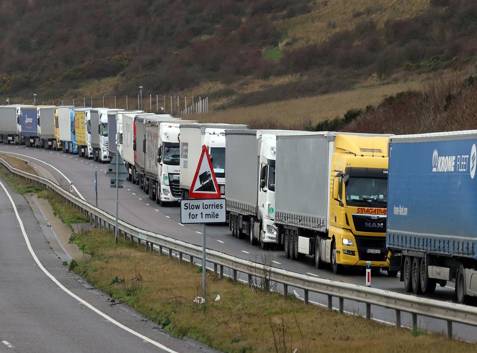 <p>Lorries queuing for the port of Dover</p>
