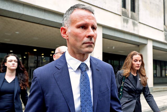 <p>Former Manchester United footballer Ryan Giggs leaves Manchester Crown Court</p>