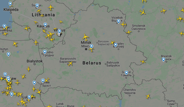 <p>Belarus airspace is quieter than normal as airlines swerve the country</p>