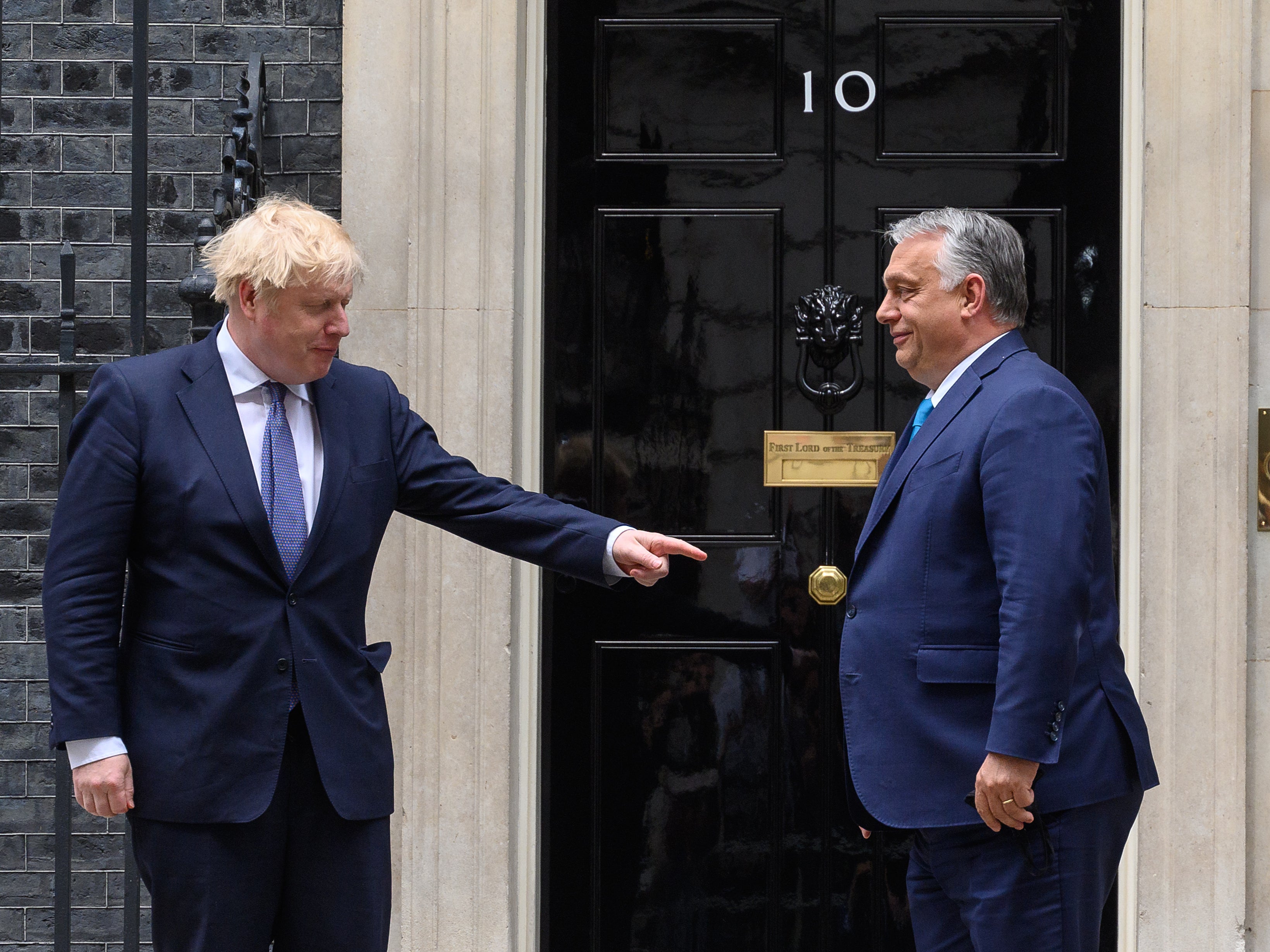 Boris Johnson greets Hungarian PM Viktor Orban at Downing Street