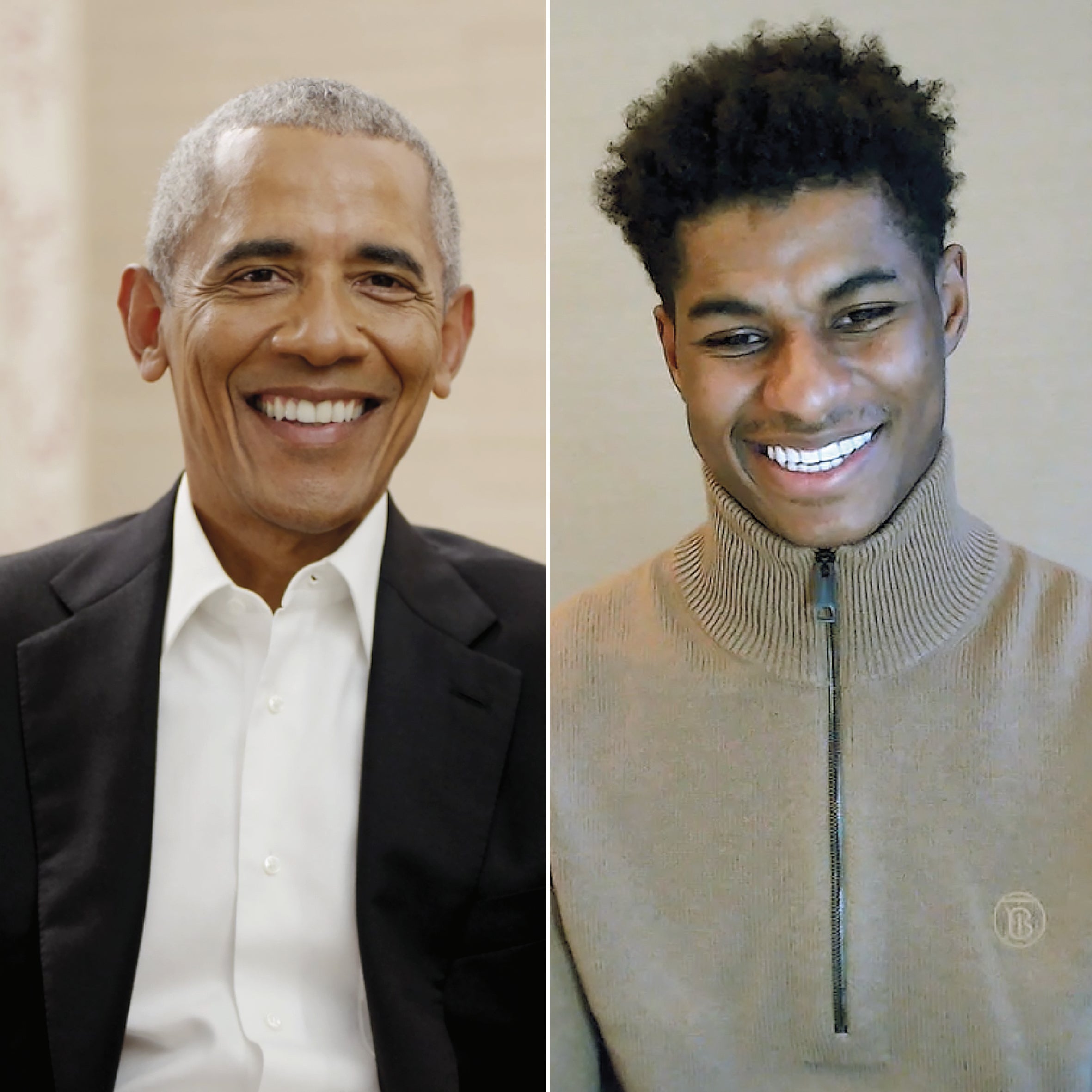 President Barack Obama (left) and Marcus Rashford in conversation on Zoom