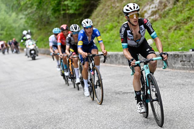 Simon Yates, right, rides clear on the final climb to win stage 19 of the Giro d'Italia