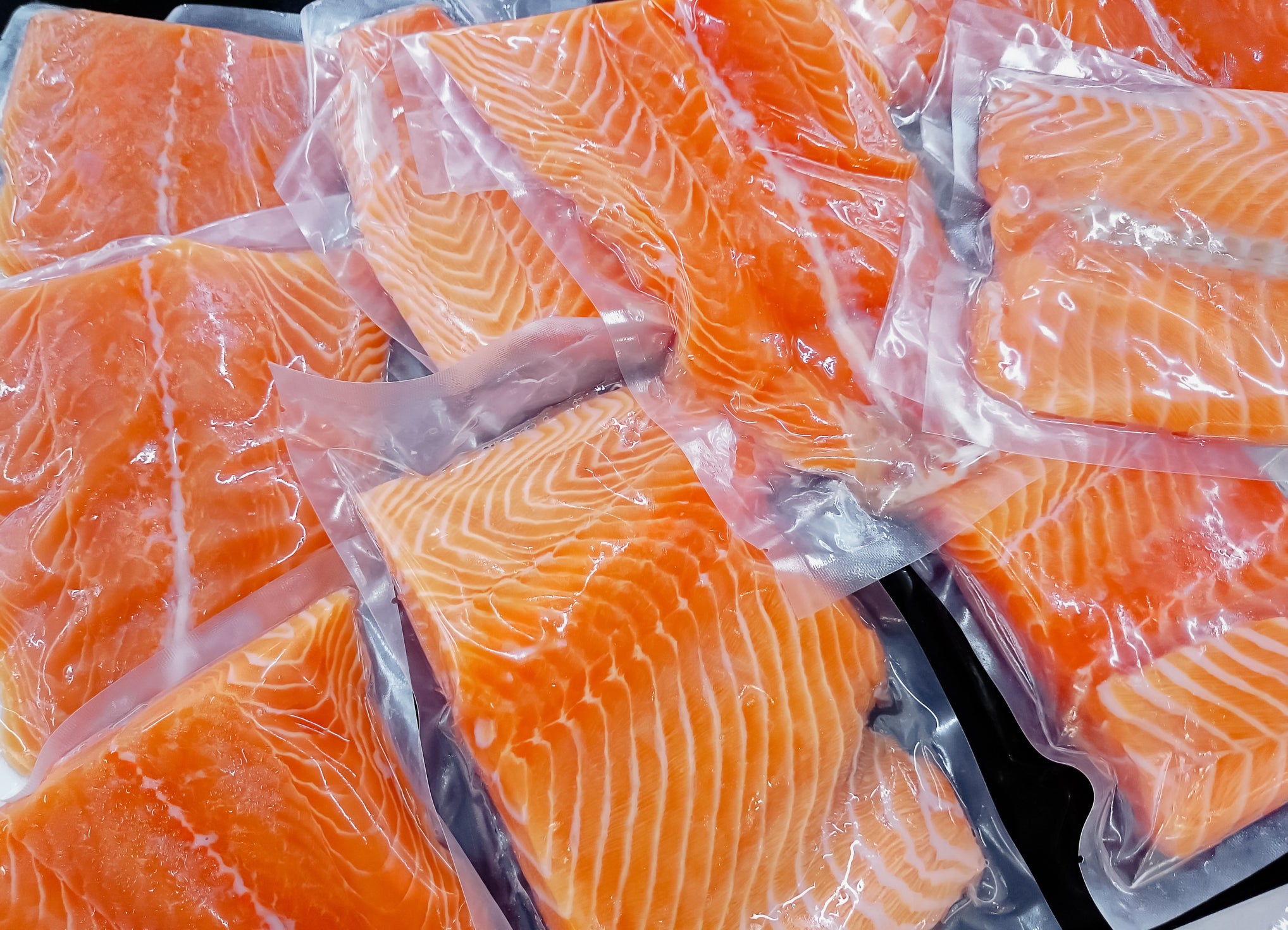 Salmon in plastic packaging