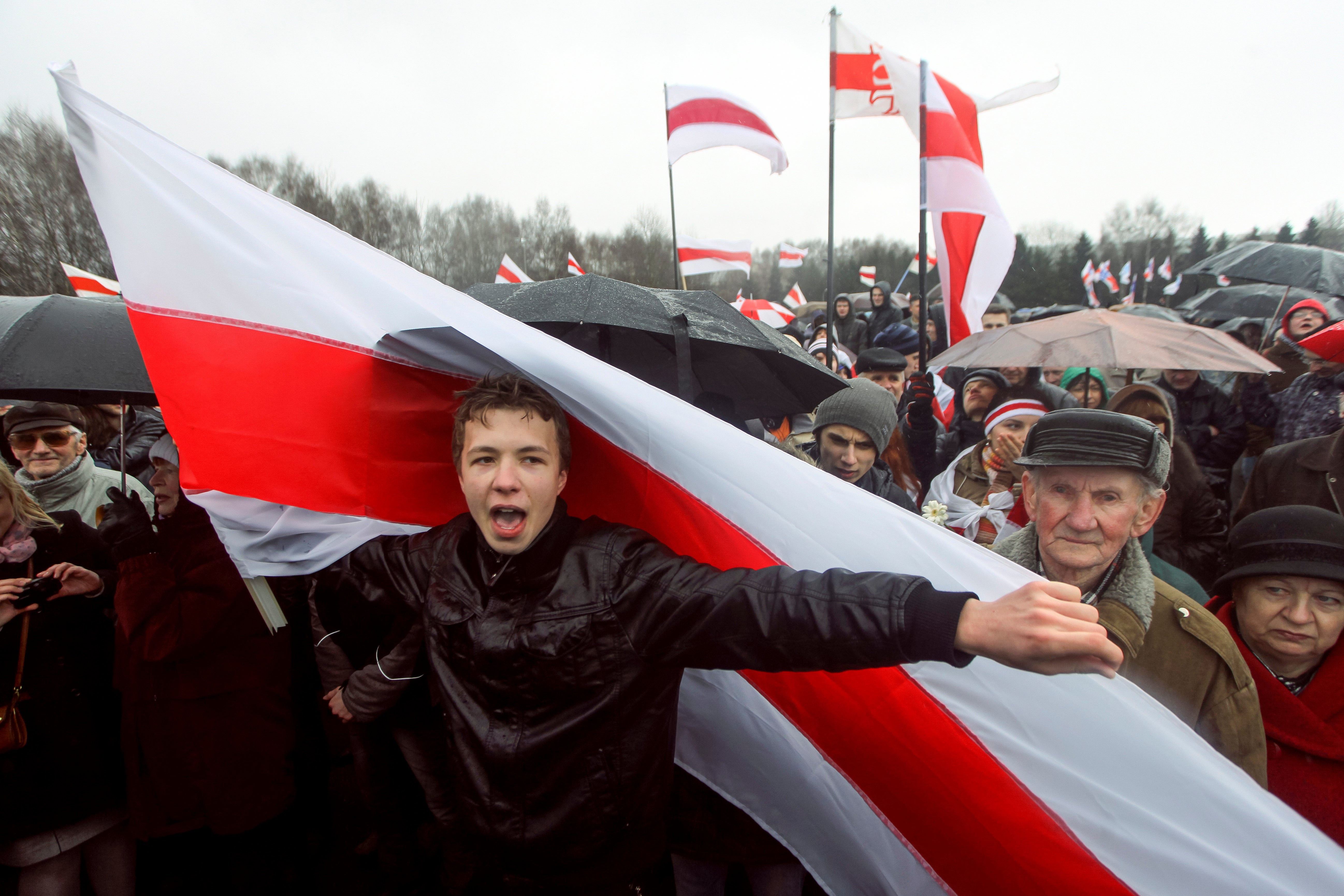 Dissident journalist Roman Protasevich attending an opposition rally against President Lukashenko in Minsk in 2012