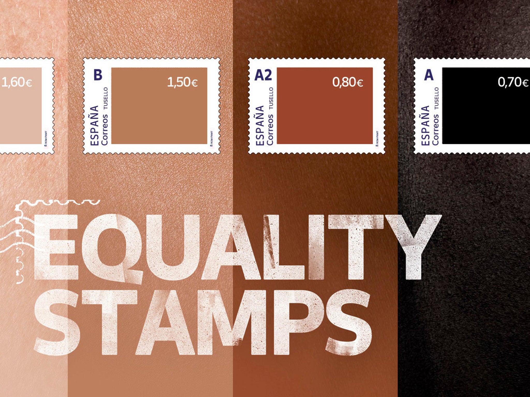 The set of four stamps to signify different skin-colored tones