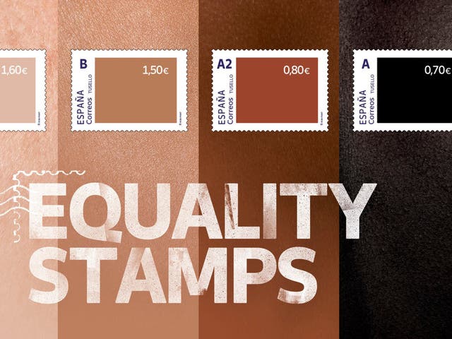 <p>The set of four stamps to signify different skin-colored tones</p>