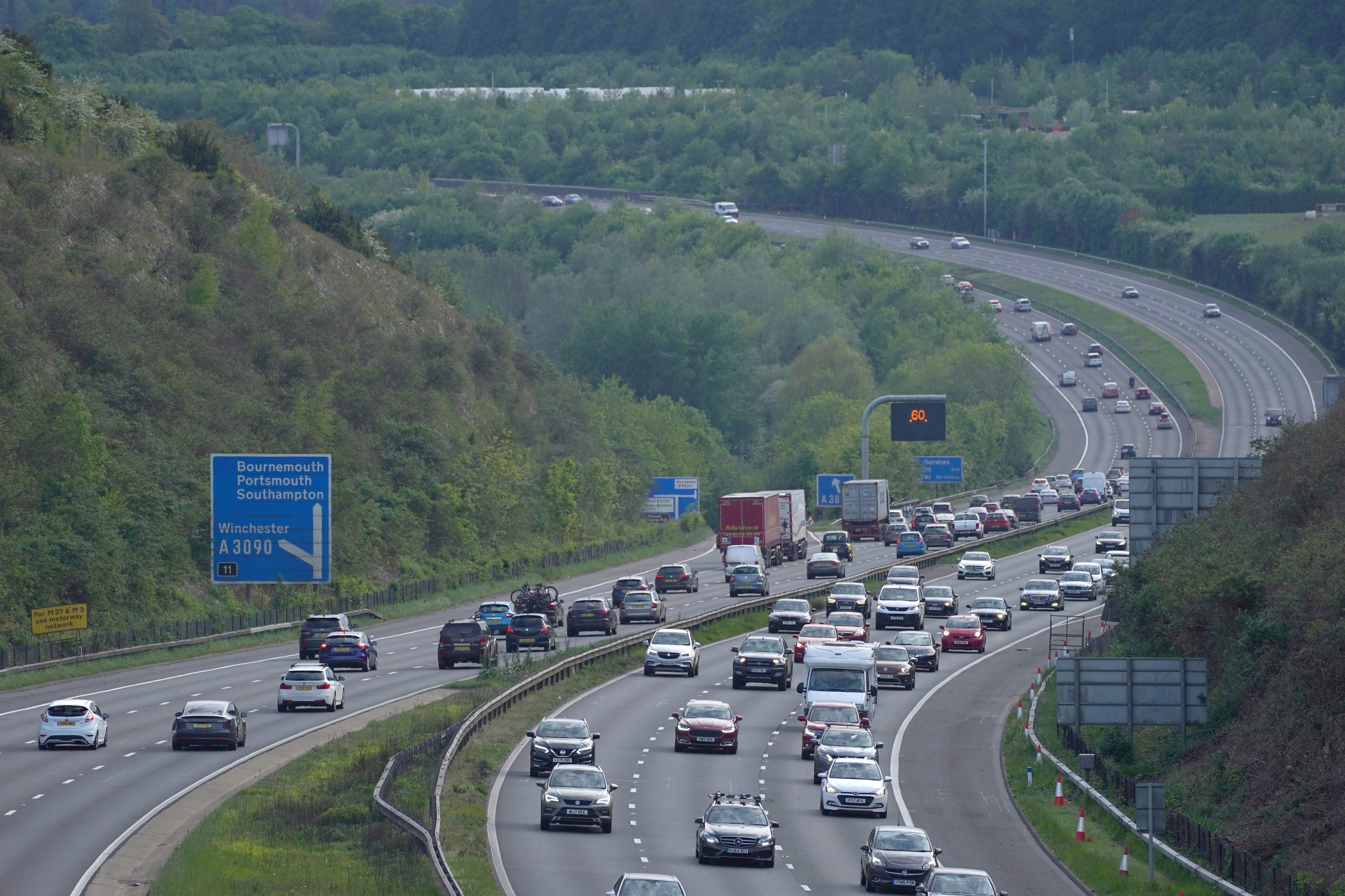 The M3 on Friday evening: motorists have been warned sunny weather and the easing of Covid restrictions could result in heavy traffic over the bank holiday weekend