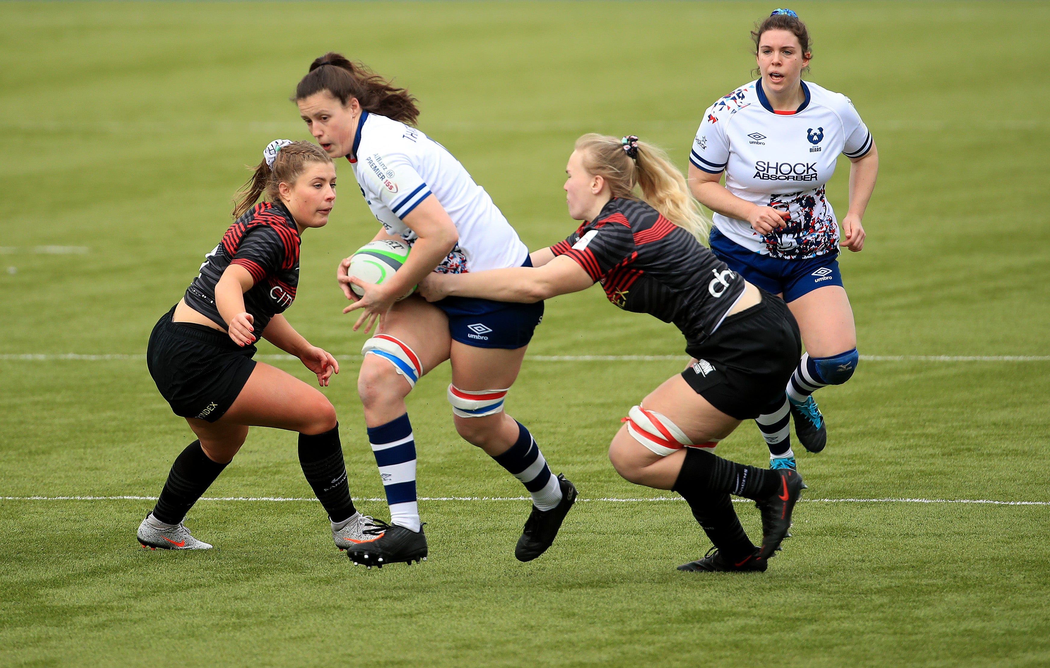 <p>Marlo Boyd of Bristol Bears takes on the Saracens defence</p>