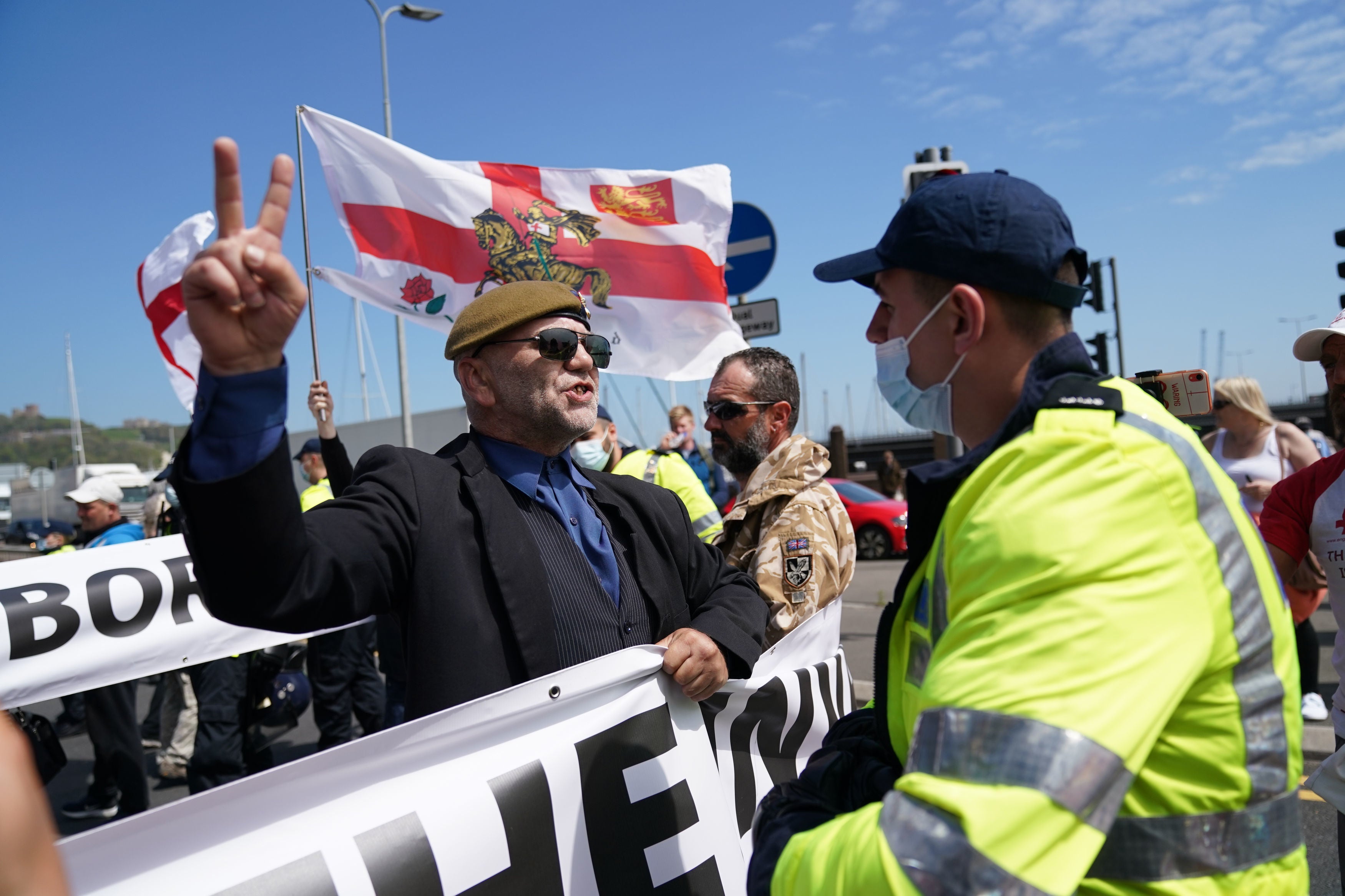 Demonstrators angry about the journeys made by refugees crossing the Channel were met with a heavy police presence