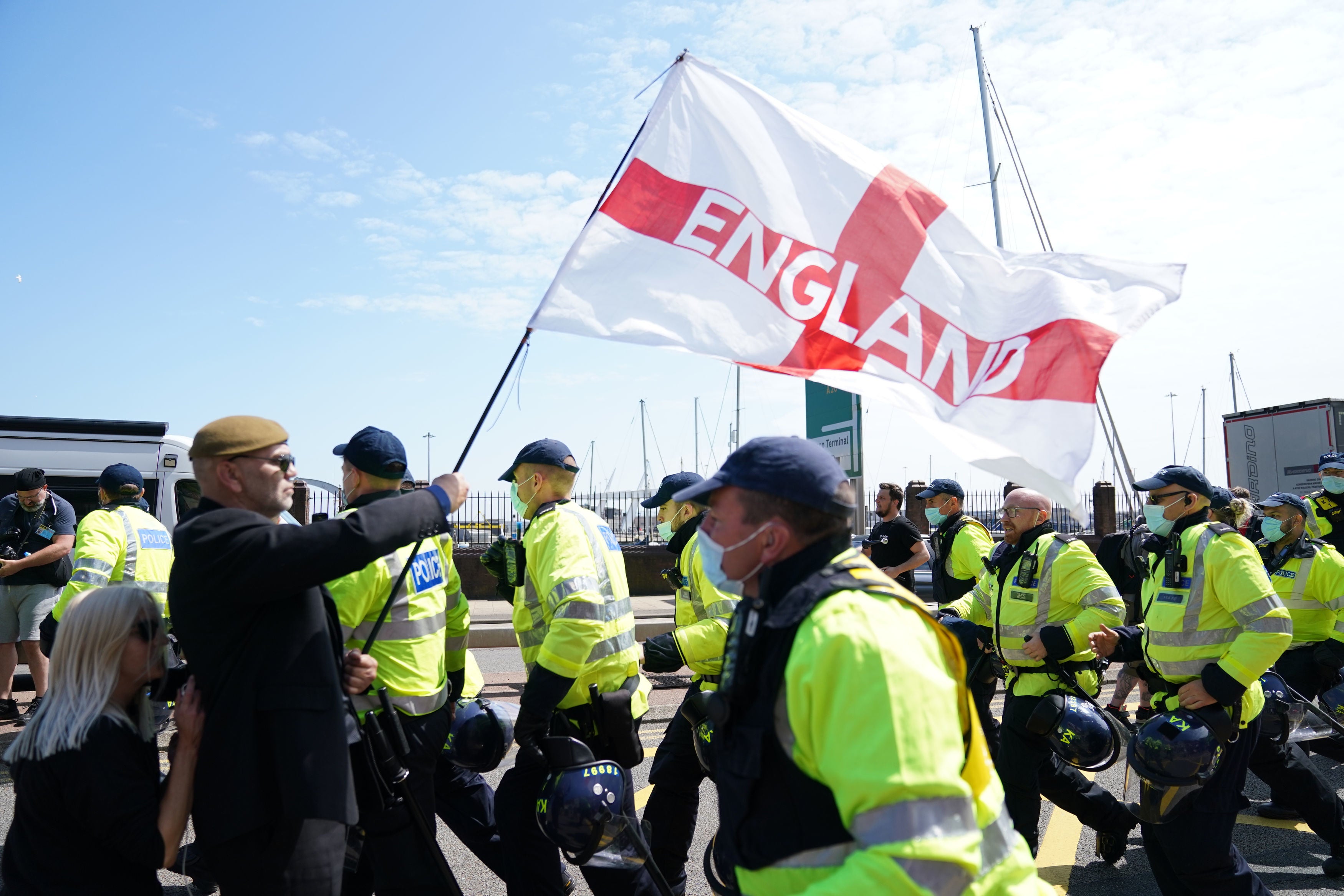 Roads were blocked during the march on Saturday