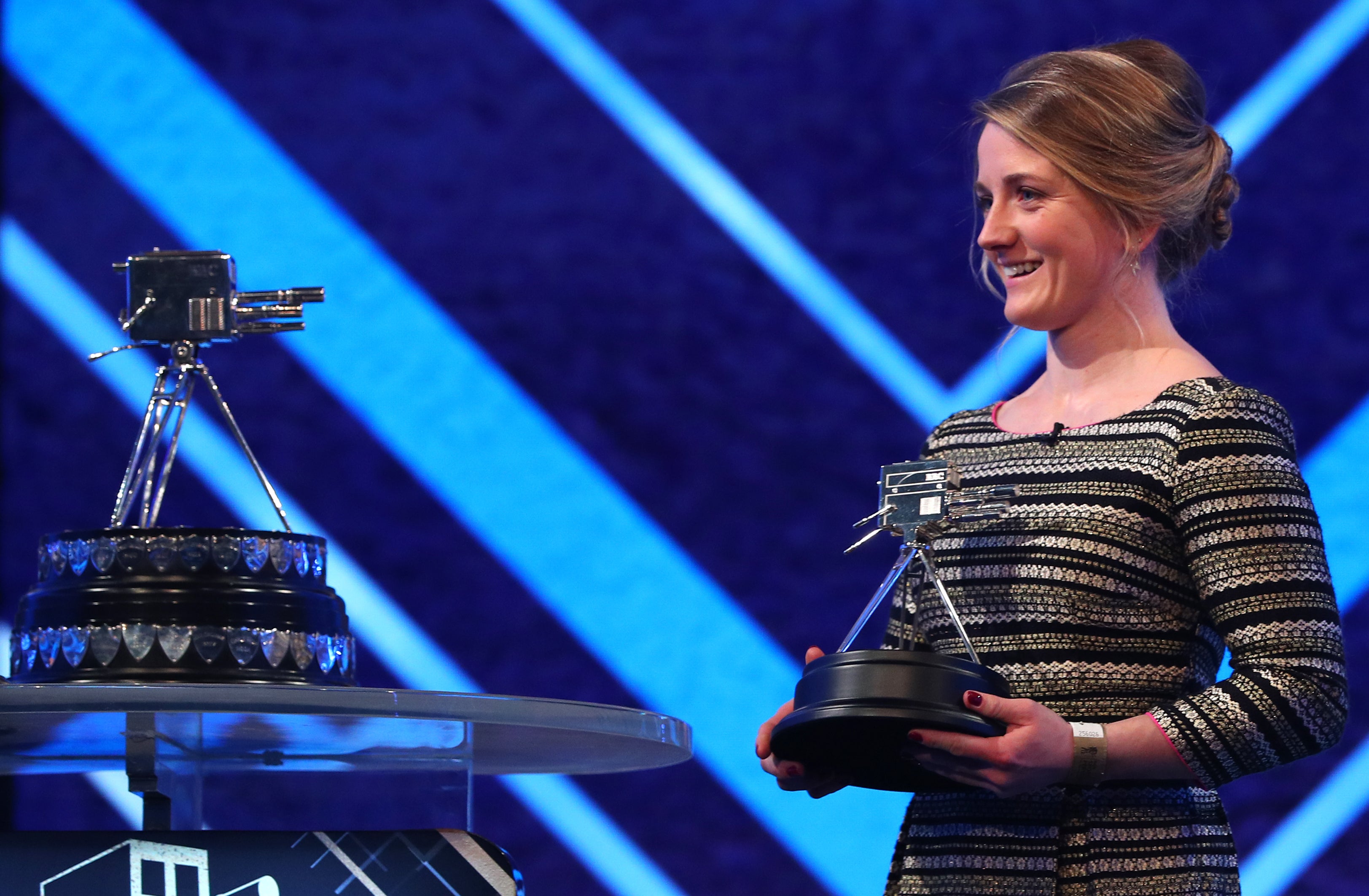 Hollie Doyle with her third-placed trophy during the BBC Sports Personality of the Year 2020 awards