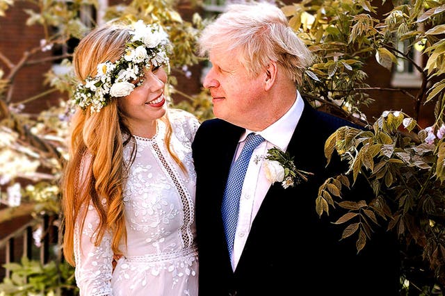 <p>Boris Johnson and Carrie Johnson in the garden of 10 Downing Street after their wedding</p>