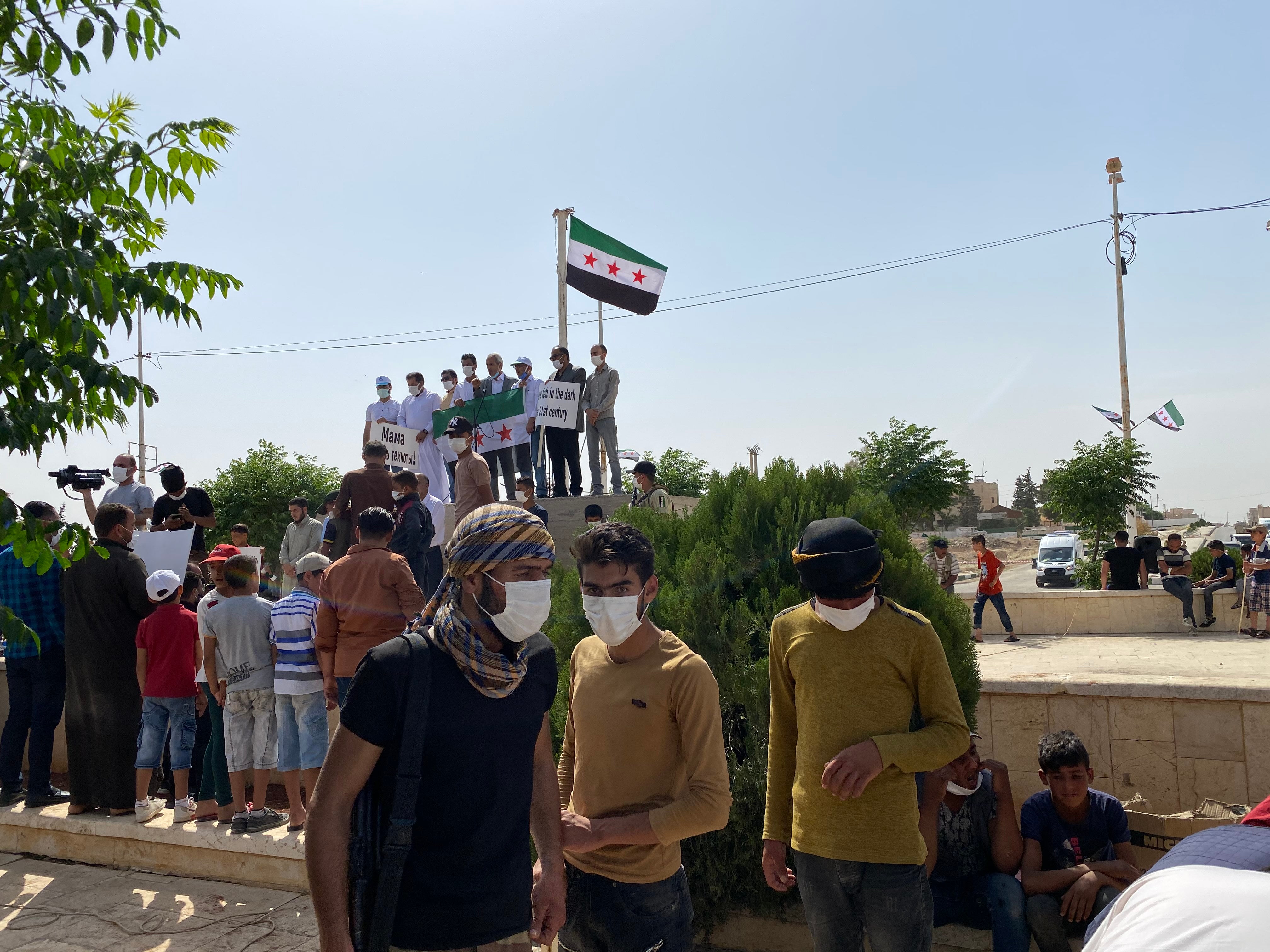 Syrians in Tal Abyad protest against a weeks-long lack of electricity and water