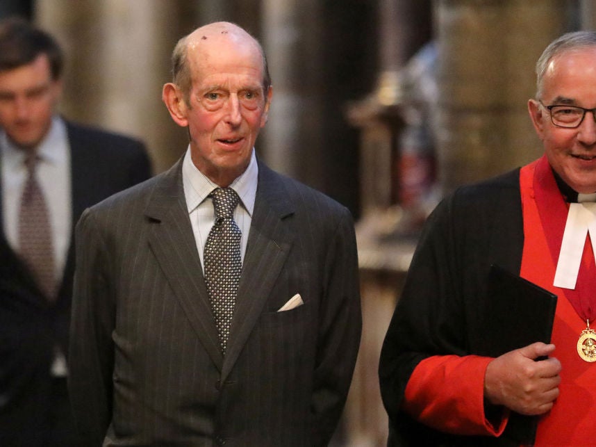 Prince Edward, Duke of Kent and John Hall, Dean of Westminster attend a service dedicated to P. G. Wodehouse in Westminster Abbey on September 2019 in London