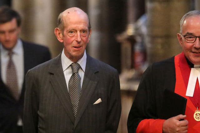 <p>Prince Edward, Duke of Kent and John Hall, Dean of Westminster attend a service dedicated to P. G. Wodehouse in Westminster Abbey on September 2019 in London</p>