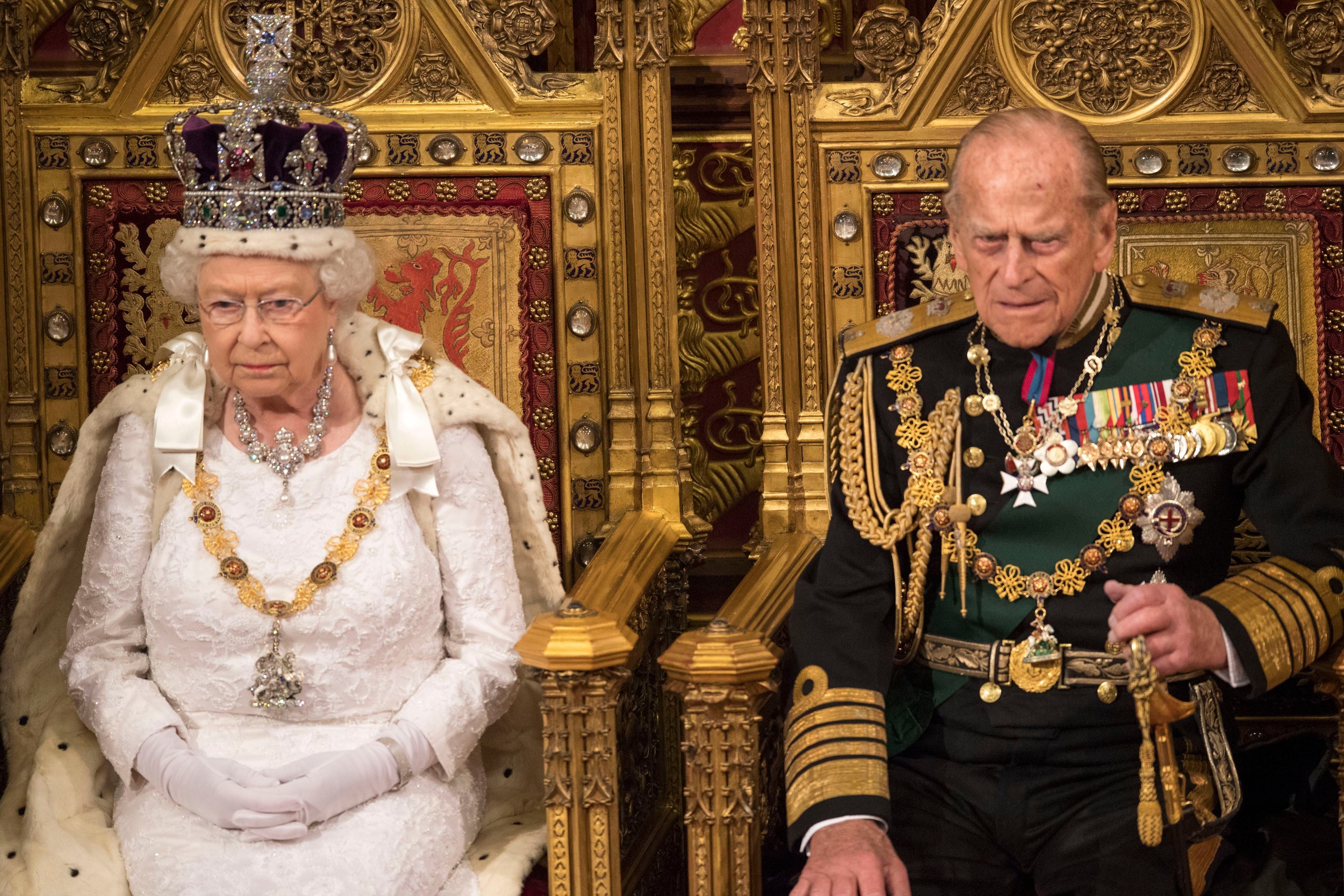 Queen Elizabeth II with the late Duke of Edinburgh during the State Opening of Parliament
