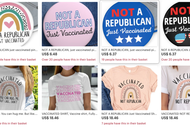 <p>As mask mandates are lifting across the United States, several businesses on Etsy are making quick money selling vaccine-related merchandise</p>